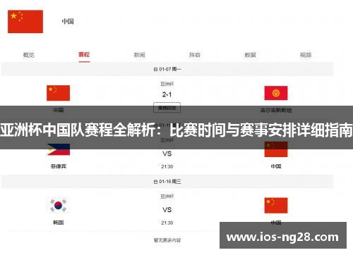 亚洲杯中国队赛程全解析:比赛时间与赛事安排详细指南 亚洲杯中国队赛程全解析:比赛时间与赛事安排详细指南
